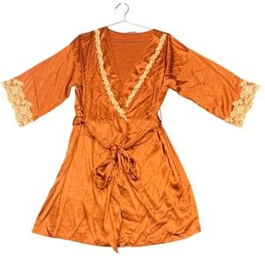 La Perla Robe Women S Burnt Orange Satin Lace Trim Short Kimono Luxury Wraps